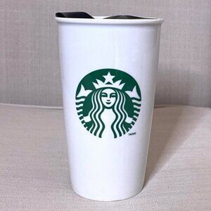 Vintage 2011 STARBUCKS 12oz Ceramic Travel Tumbler / Coffee Cup / Mug With Lid